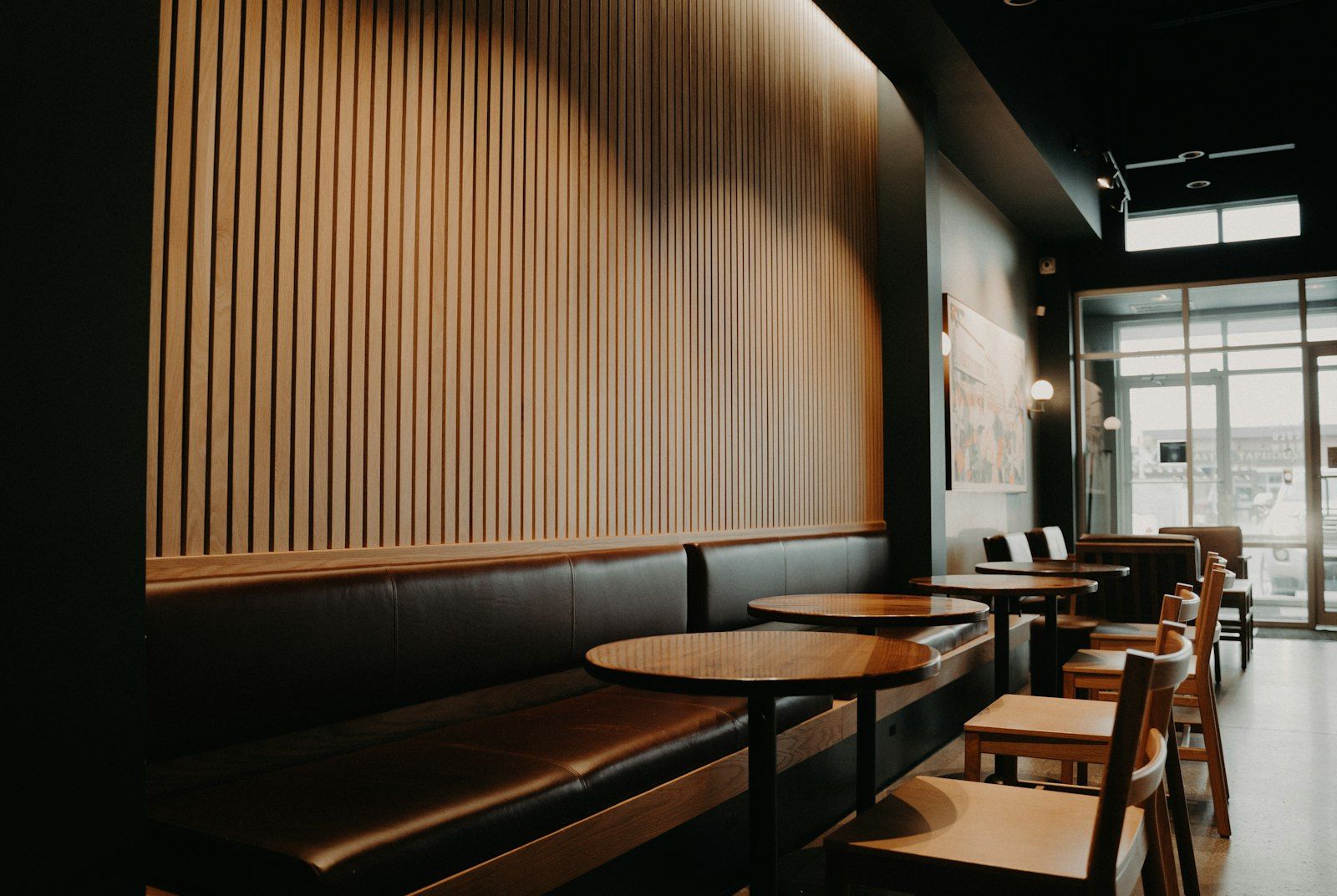 Bench seating along the side wall