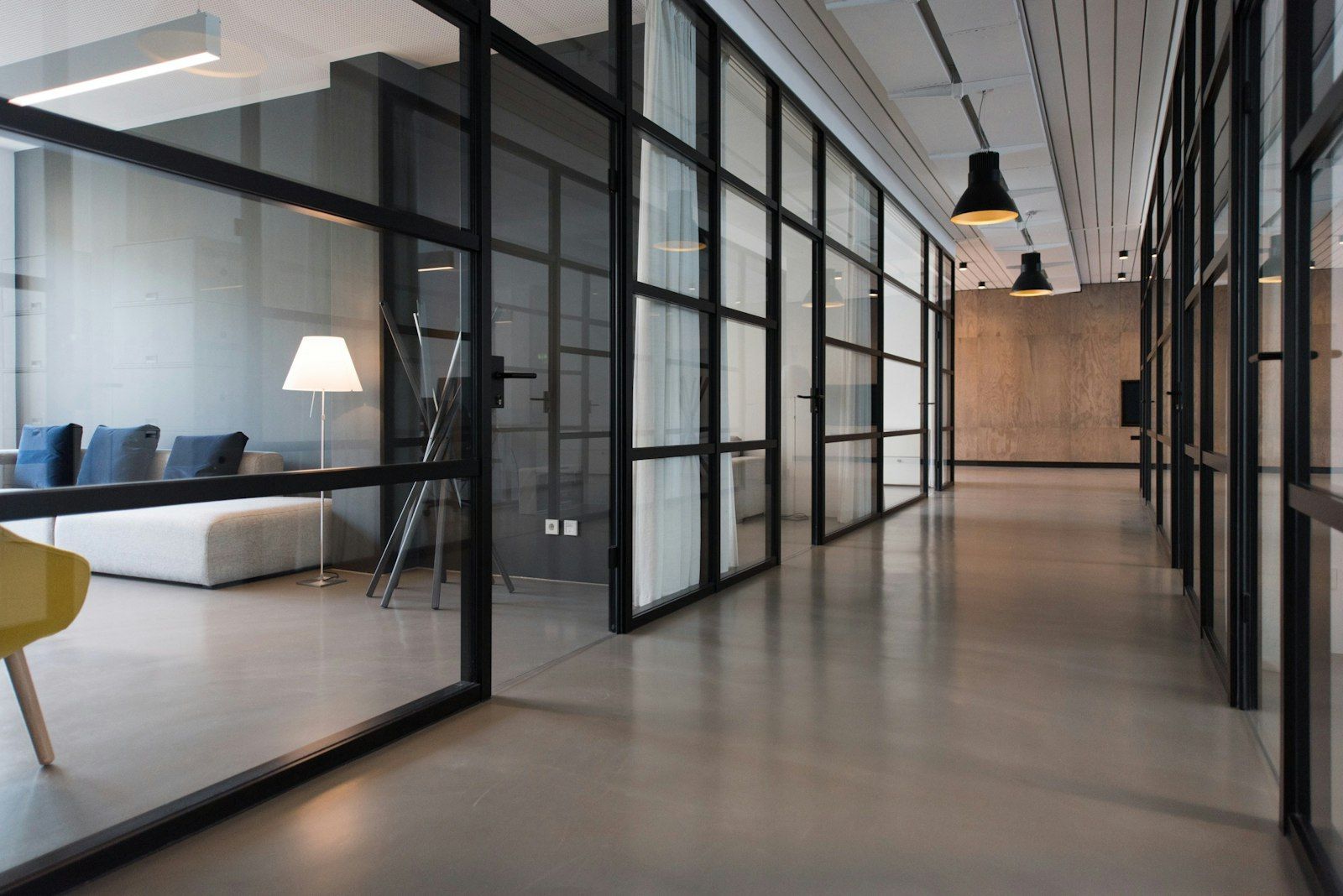 Glass cabins along the corridor
