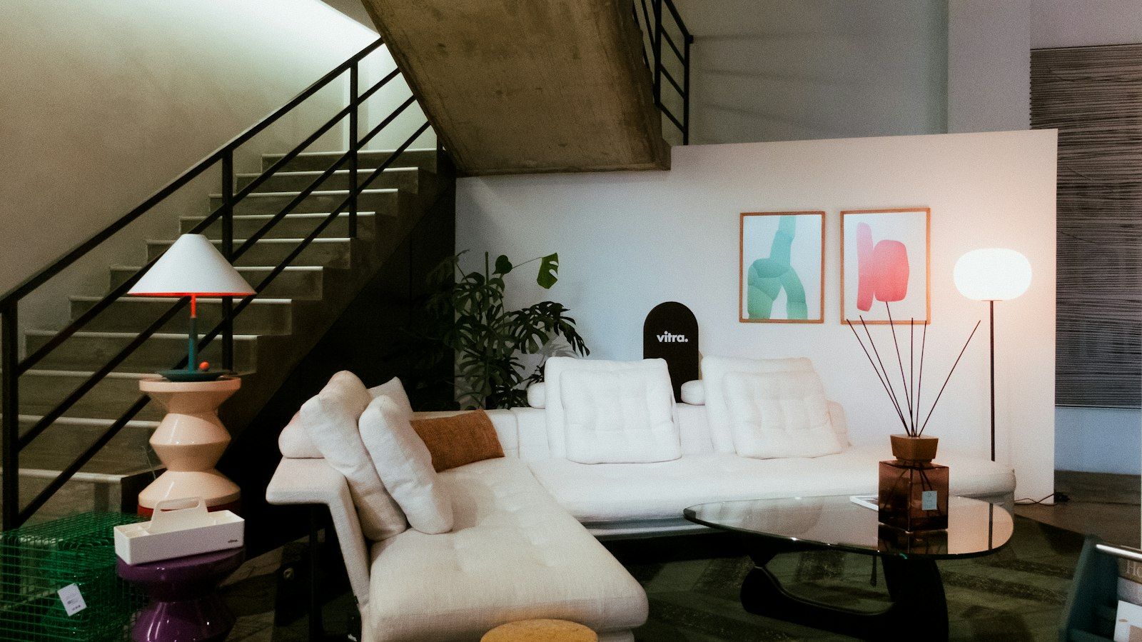 Living room setting under the stairs